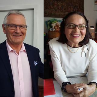 Bernard Russi, patron du groupe BOAS, et Monika von Sury, fondatrice de l'agence de traduction Royal Line. [RTS - Simon Corthay]