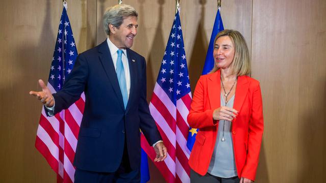 Le secrétaire d'Etat américain John Kerry est également à Bruxelles ce lundi 18.07.2016. [Pool/AFP - Stéphanie Lecocq]