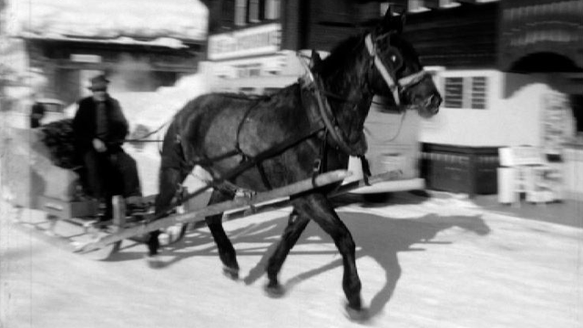 Traîneau tiré par un cheval aux Diablerets, 1968. [RTS]