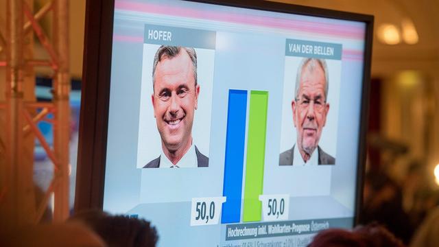 Les deux candidats à la présidentielle, Nobert Hofer pour le parti nationaliste FPÖ, et l'écologiste Alexander Van der Bellen sont au coude à coude. [Keystone - Christian Bruna - EPA]