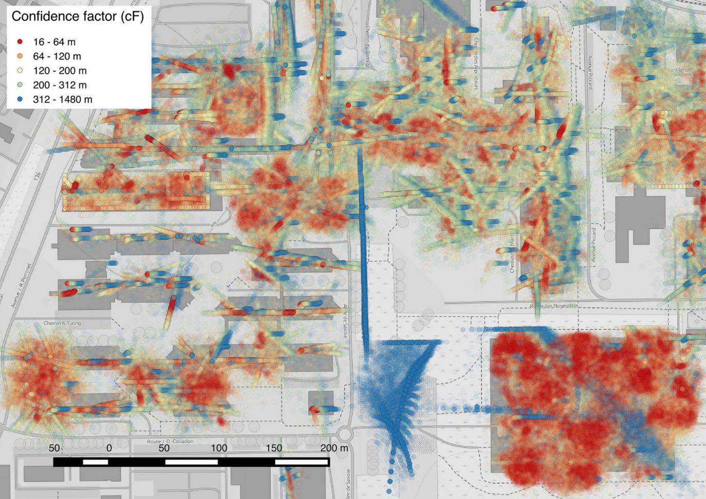 Les déplacements des piétons sur le site de l'EPFL ont pu être analysés grâce aux données des antennes wifi. [EPFL - Antonin Danalet]
