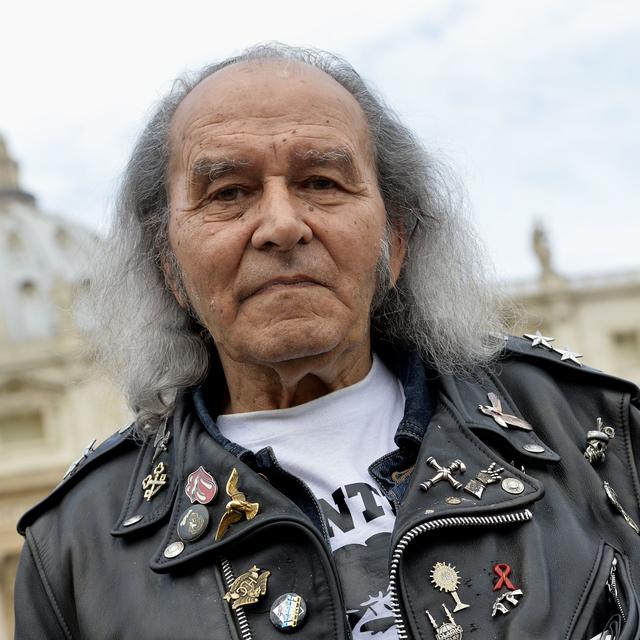 Le prêtre français Guy Gilbert après une audience avec le Pape. Rome, le 11 septembre 2015. [AFP - Andreas Solaro]