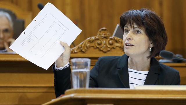 La conseillère fédérale Doris Leuthard durant le débat au Conseil des Etats. [Peter Klaunzer]