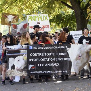 Des manifestants antispecistes à Genève. [Keystone - Martial Trezzini]