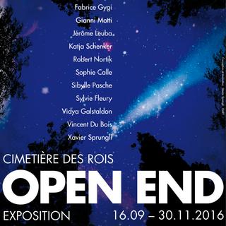 L'affiche de l'exposition "Open End" au cimetière des rois à Genève. [DR]