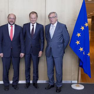Martin Schulz, Donald Tusk ET Jean-Claude Juncker (ici en juin 2015). [AFP - John Thys]