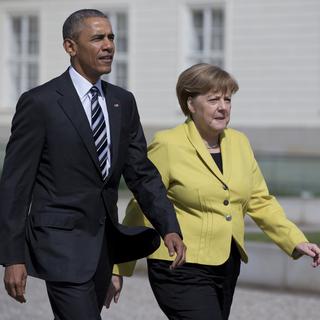 Le président américain Barack Obama et la chancelière allemande Angela Merkel à Hanovre ce dimanche 24 avril. [Keystone - Carolyn Kaster - AP Photo]