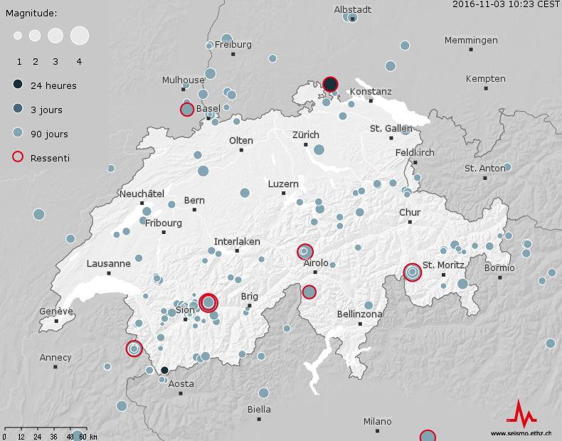 La carte des séismes des 90 derniers jours. [ETHZ - ETHZ]