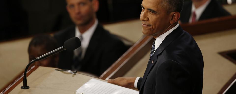 Barack Obama, quelques secondes avant son ultime discours sur l'état de l'union devant le Congrès américain. [Jonathan Ernst]