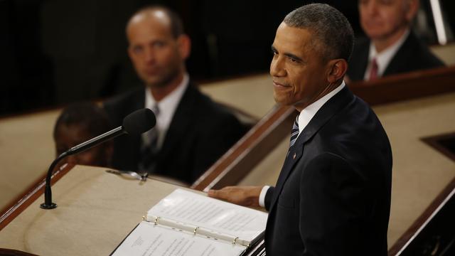 Barack Obama, quelques secondes avant son ultime discours sur l'état de l'union devant le Congrès américain. [Jonathan Ernst]