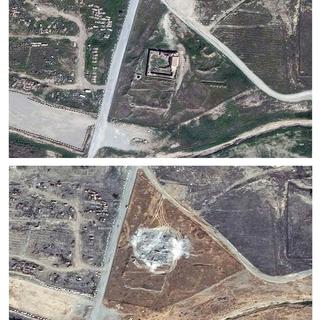 Des images satellites ont confirmé le destruction du monastère Deir Mar Elian. [Keystone - DigitalGlobe via AP]