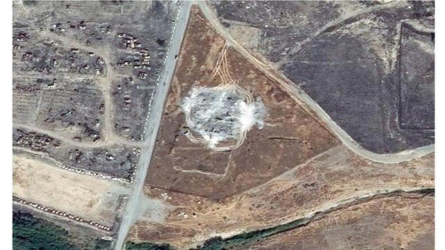 Des images satellites ont confirmé le destruction du monastère Deir Mar Elian. [Keystone - DigitalGlobe via AP]