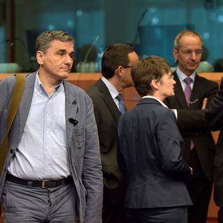 Le ministre grec des Finances Euclid Tsakalotos lors de la réunion à Bruxelles.