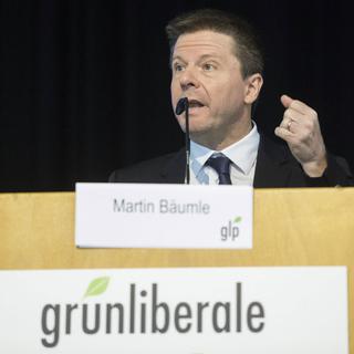 Martin Bäumle devant l'assemblée des délégués des Vert'libéraux à Stäfa, 05.11.2016. [Keystone - Ennio Leanza]