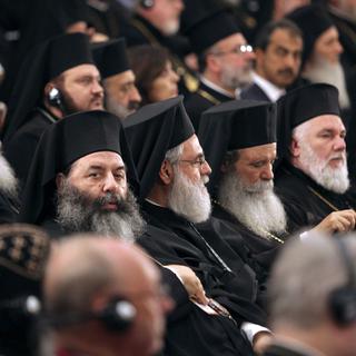 Religieux orthodoxes en réunion à Chania, en Crète, le 20 juin 2016. [AFP - Costas Metaxakis]