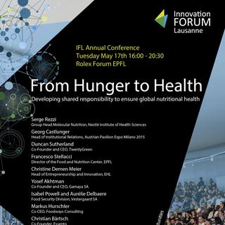 L'affiche de la conférence "From Hunger to Health" qui s'est tenue au Rolex Center de l'EPFL. [lausanne.inno-forum.org]