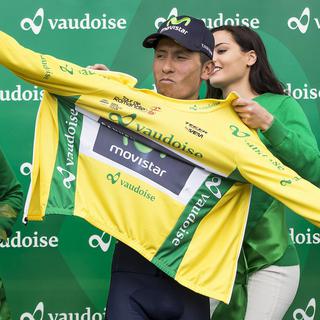 le colombien naïro Quintana a remporté le maillot jaune du 70ème Tour de Romandie. [Keystone - jean-Christophe Bott]