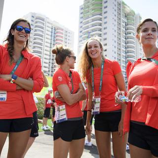 Membres de l'équipe féminine suisse de beach-volley: Joana Heidrich, Nadine Zumkehr, Anouk Verge-Depre and Isabelle Forrer. [Keystone - Laurent Gillieron]