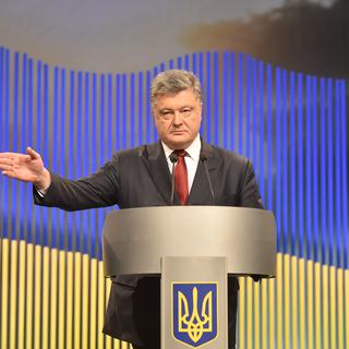 Petro Porochenko lors de sa conférence de presse à Kiev. [AFP - GENYA SAVILOV]