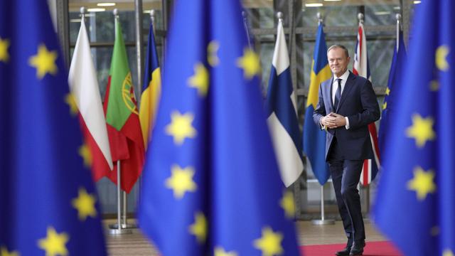 Le président du Conseil européen Donald Tusk, au sommet de l'UE qui doit mettre sur les rails le Brexit, le 14 décembre 2017. [Keystone - Olivier Matthys]