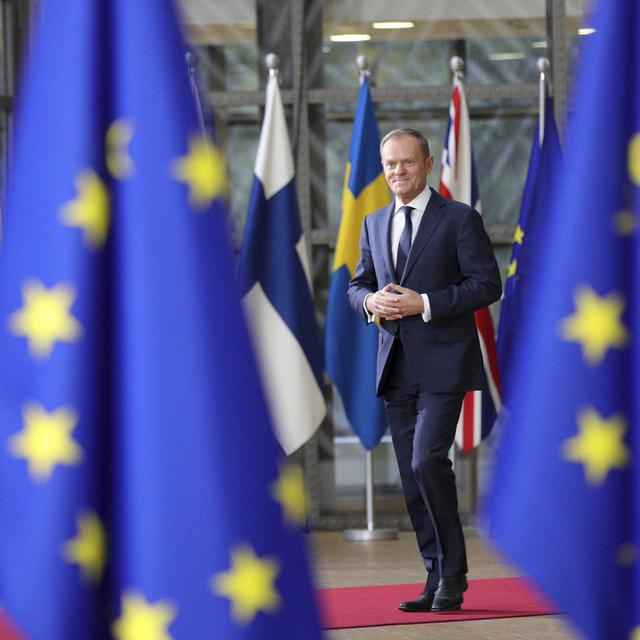 Le président du Conseil européen Donald Tusk, au sommet de l'UE qui doit mettre sur les rails le Brexit, le 14 décembre 2017. [Keystone - Olivier Matthys]