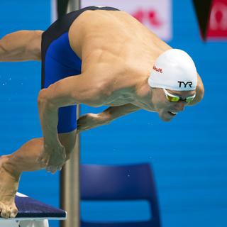 Jérémy Desplanches plonge vers le record de Suisse du 200m 4 nages. [Keystone - Patrick B. Kraemer]
