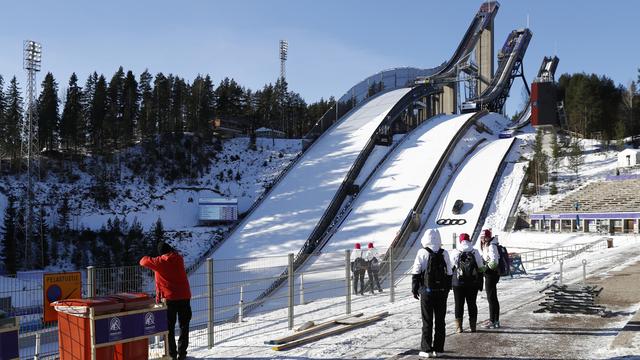 Les tremplins de saut à ski au Mondiaux de Lahti en Finlande, 21 février 2017. [Keystone - Peter Klaunzer]