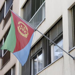 Le drapeau de l'Erythrée à Genève (image d'illustration). [Keystone - Salvatore Di Nolfi]