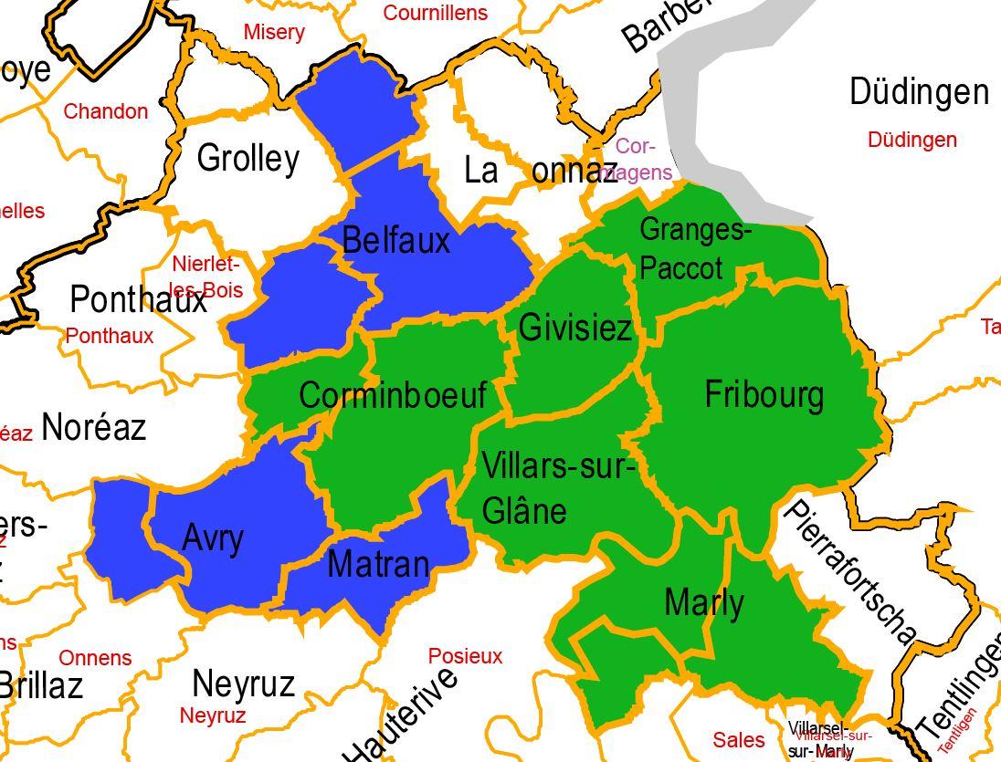 La carte provisoire du Grand Fribourg, au 30 juin 2017.