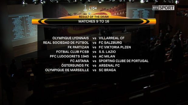 Le tirage au sort des 16es de finale de l'Europa League s'est déroulé lundi à Nyon. [RTS]