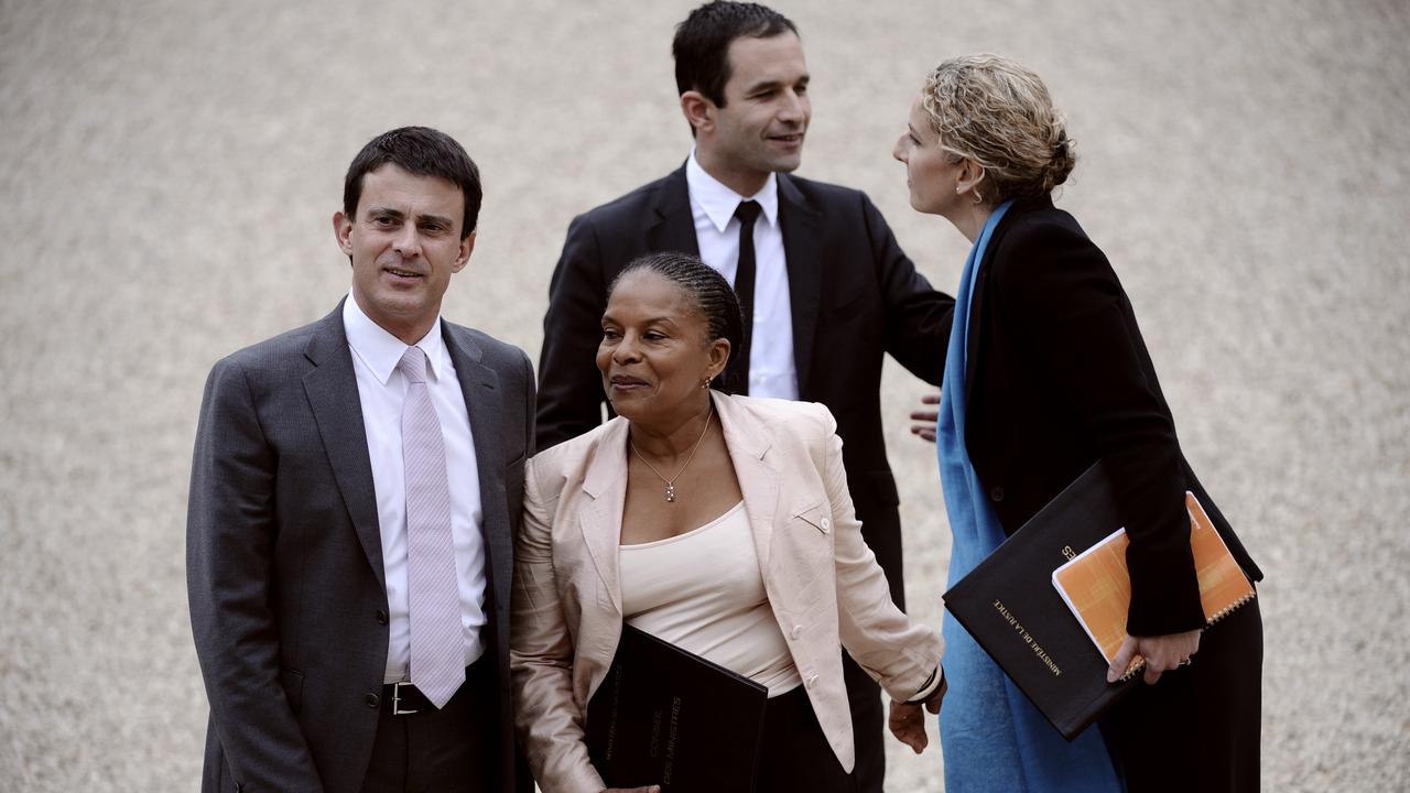 Manuel Valls, Christiane Taubira et Benoît Hamon, en mai 2012, alors tous ministres de François Hollande. [AFP - Lionel Bonaventure]