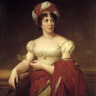 Portrait en peinture de Germaine Necker, Baronne de Stael Holstein dite Madame de Stael (1766-1817). [Versailles, Musée du Château]