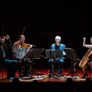 Le Kronos Quartet sur la scène du Victoria Hall, à Genève, le 18 février 2017. [Antigel/François Blin]