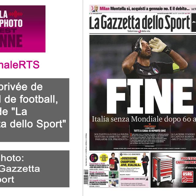 L'Italie privée de mondial de football, la une de "La Gazzetta dello Sport" [Twitter/Gazzetta dello Sport]