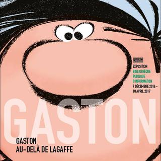 L'affiche de l'exposition "Gaston, au-delà de Lagaffe" à la BPI du Centre Pompidou. [centrepompidou.fr]