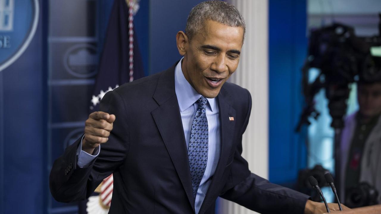 Barack Obama lors de sa dernière intervention devant la presse en tant que président. [epa/keystone - Jim Lo Scalzo]