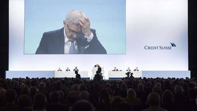 Le président du conseil d'administration, Urs Rohner, lors de l'assemblée générale de 2015. [Ennio Leanza]