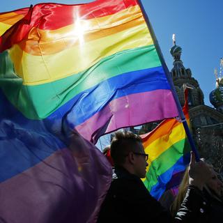 Une manifestation d'activistes des droits des homosexuels à Saint-Pétersbourg, en Russie, en mai 2013. [AP Photo/Keystone - Dmitry Lovetsky]