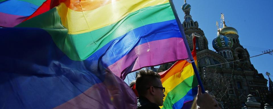 Une manifestation d'activistes des droits des homosexuels à Saint-Pétersbourg, en Russie, en mai 2013. [AP Photo/Keystone - Dmitry Lovetsky]