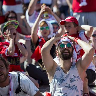 La déception des supporters du FC Sion lors de la finale de la Coupe de Suisse à Genève, jeudi 25 mai 2017. [Keystone - Olivier Maire]