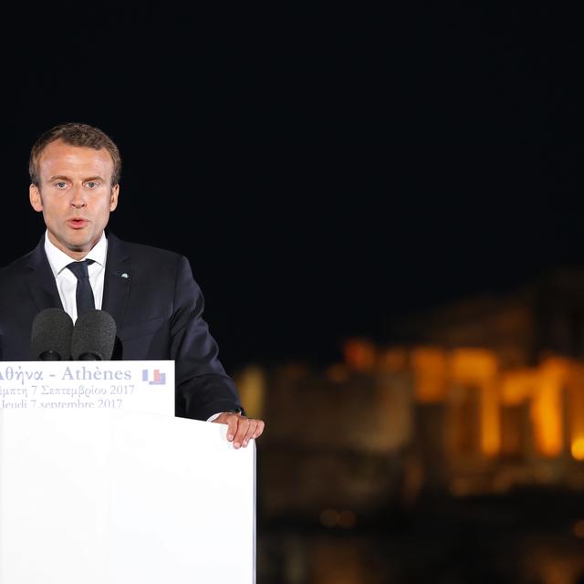 Emmanuel Macron, lors de son discours à Athènes. [AFP - Ludovic Marin]