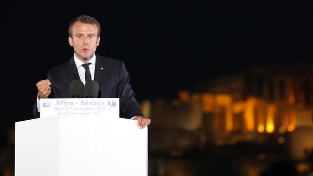 Emmanuel Macron, lors de son discours à Athènes. [AFP - Ludovic Marin]