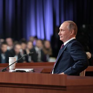 Le président russe Vladimir Poutine, lors de son discours annuel sur l'état du pays, le 14 décembre 2017 [Keystone - Alexey Nikolsky]