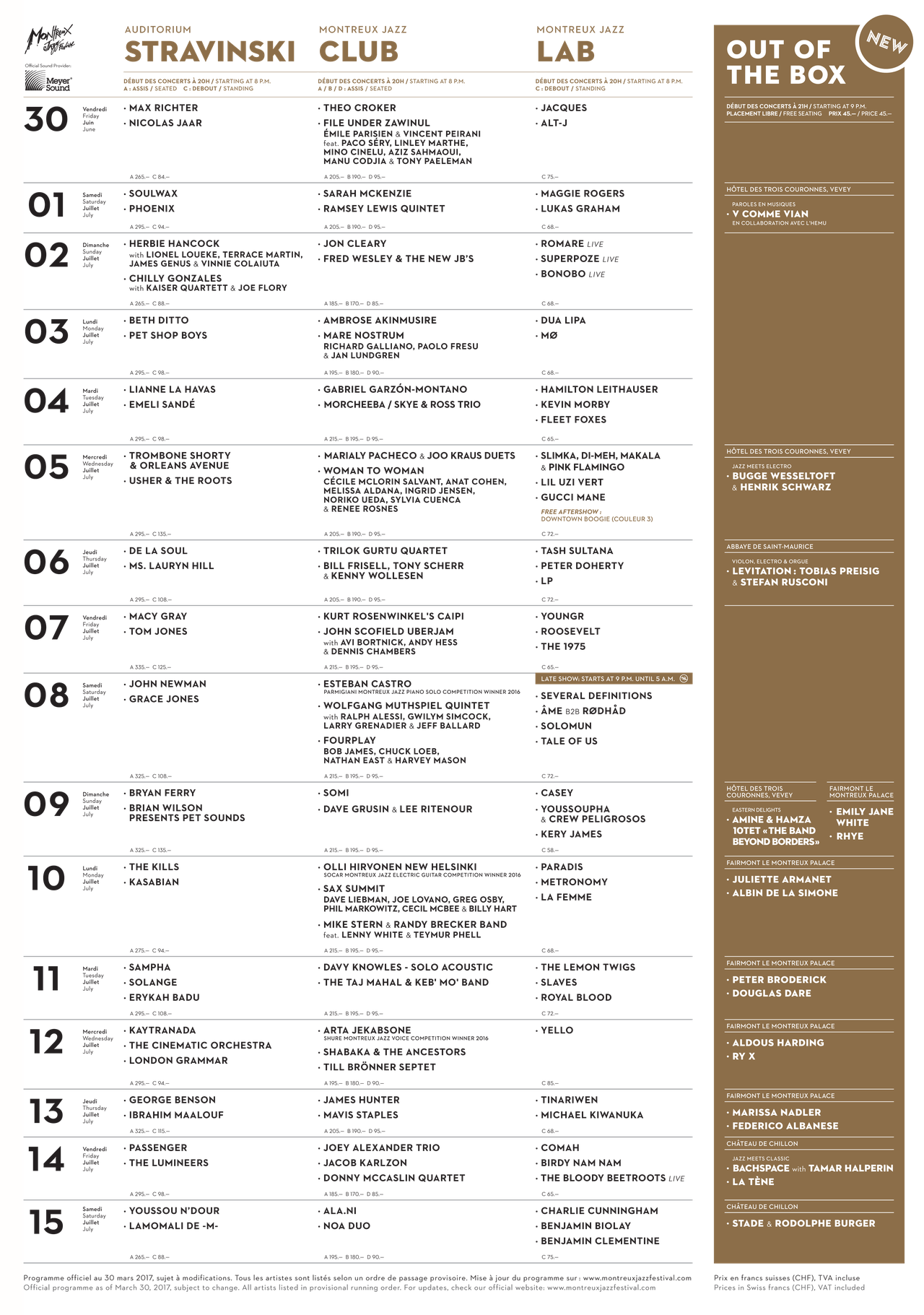 Le programme complet de la 51e édition du Montreux Jazz Festival. [MJF]