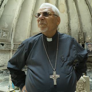 15 avril 2017. Mgr Yohanna Petros Mouché, archevêque syro-catholique de Mossoul, dans les ruines de la cathédrale Saint Benham et Sara, détruite par Daesh.
Pascal Maguesyan [DR - Pascal Maguesyan]
