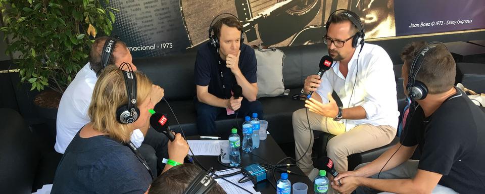 Gil Vassaux, Mathieu Jatton et Olivier Horner invités de l'émission Forum en direct de Montreux. [RTS - Camille Degott]