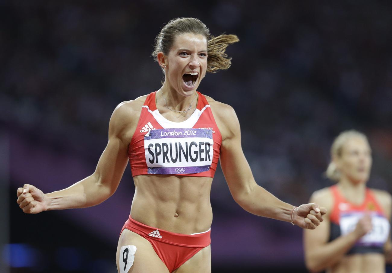 Ellen Sprunger lors du 200m comptant pour l'heptathlon lors des Jeux de Londres en 2012. [KEYSTONE - Anja Niedringhaus]