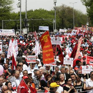 Des manifestants à Ankara, ce lundi 1er Mai 2017. [Burhan Ozbilici]