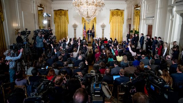 Lors de la conférence de presse de Donald Trump, ce jeudi 16 février 2017, à Washington. [AP Photo/Andrew Harnik)]