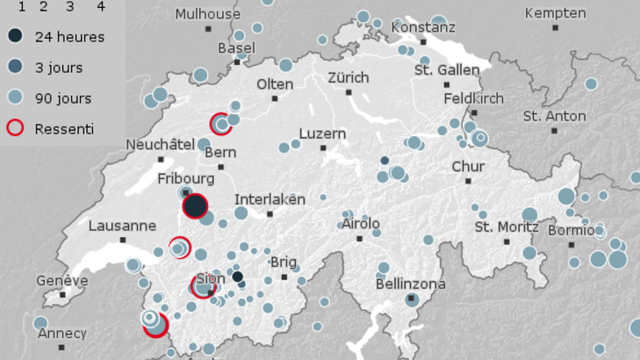 Ce séisme survient 4 jours après une autre secousse de magnitude similaire dans le canton du Valais. [Service sismologique suisse]